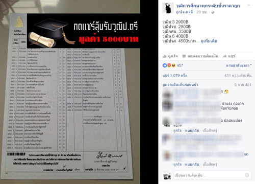 อึ้ง!รับจ้างทำวุฒิการศึกษาผ่านเพจFB-วอนตรวจสอบ