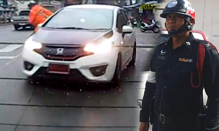 ตำรวจในคลิป  เก๋งเฉี่ยวชนบนทางม้าลาย  วอนคนขับรถปฎิบัติตามกฎจราจร