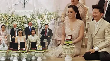 "อั๋น ภูวนาท" ควงภรรยา "จ๋า" ยกสินสอด-ฉลองแต่งงานพิธีไทย