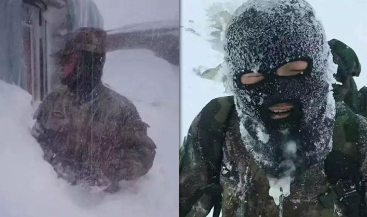 ทหารชายแดนจีนฝ่าพายุหิมะไปส่งเสบียง หนาวจัดจนผ้าคุมหน้าแข็ง