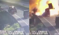 รถบรรทุกเฉี่ยวชนกันนิดเดียว บึ้มสนั่นไฟลุกท่วมกลางทางด่วนที่จีน