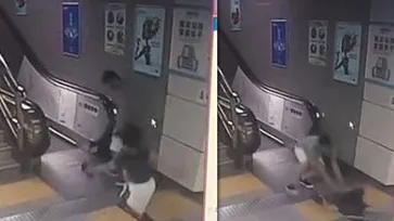 หวาดเสียว! สาวจีนเดินตกช่องพื้นในสถานีรถไฟใต้ดิน หายวับทั้งตัว