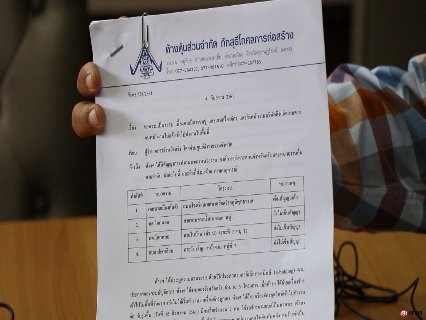 รักตัวกลัวตาย-เสี่ยชนะประมูลสร้างถนนร้องศูนย์ดำรงธรรม ขอยกเลิกสัญญางานหวั่นอิทธิพลมืด