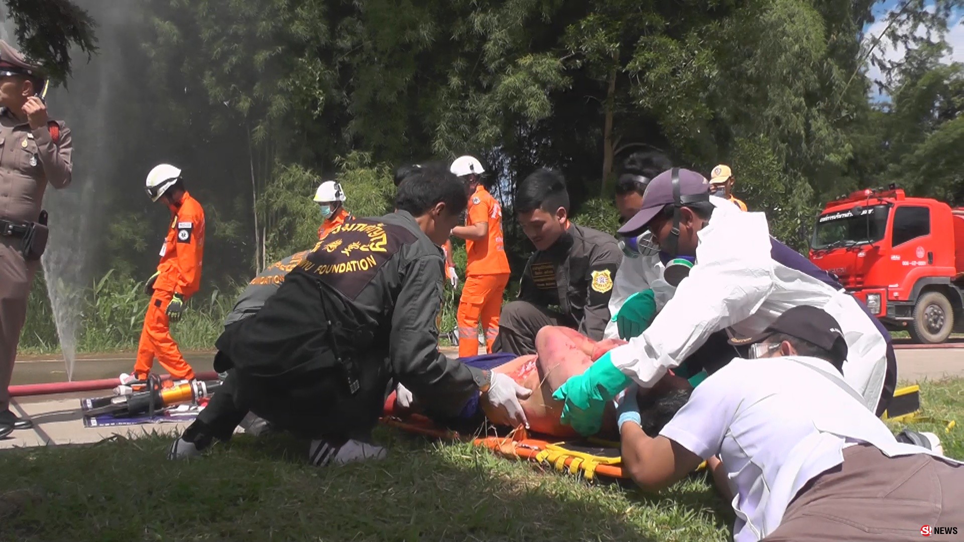 คิวเป๊ะ! ถังก๊าซระเบิด-เร่งสกัดเพลิงช่วยผู้บาดเจ็บ ก่อนเฉลยซ้อมแผนฉุกเฉิน