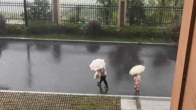 เด็กหญิงถูกพายุพัด แม่เร่งเดินหนี