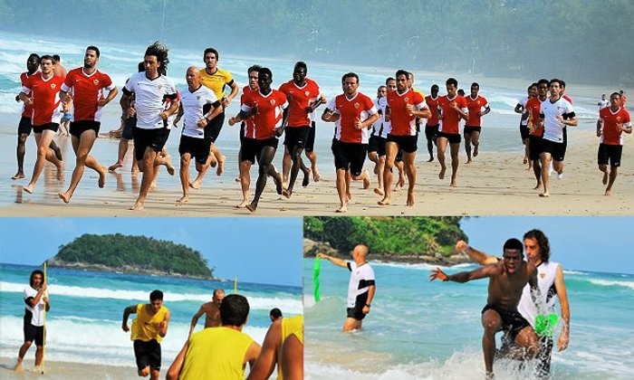 "เจ้ามุ้ย" พาเพื่อน อัลเมเรีย ซ้อมบนชายหาดสุดสวย ของจังหวัดภูเก็ต ก่อนลงลับแข้ง ภูเก็ต เอฟซี