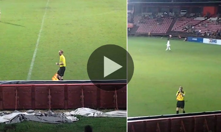 ได้ใจแฟน! ชมลีลาไลน์แมนเกมไทยอัดลอดช่องโชว์แดนซ์ข้างสนาม (คลิป)