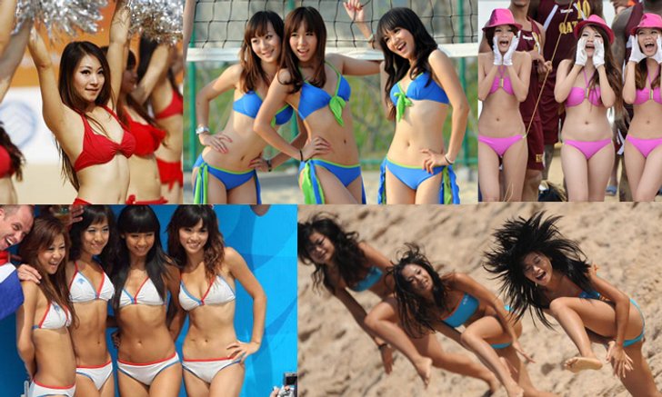 เด้งหน้าเด้งหลัง!! สาวเชียร์ลีดเดอร์ ขอบสนามวอลเลย์บอลชายหาด