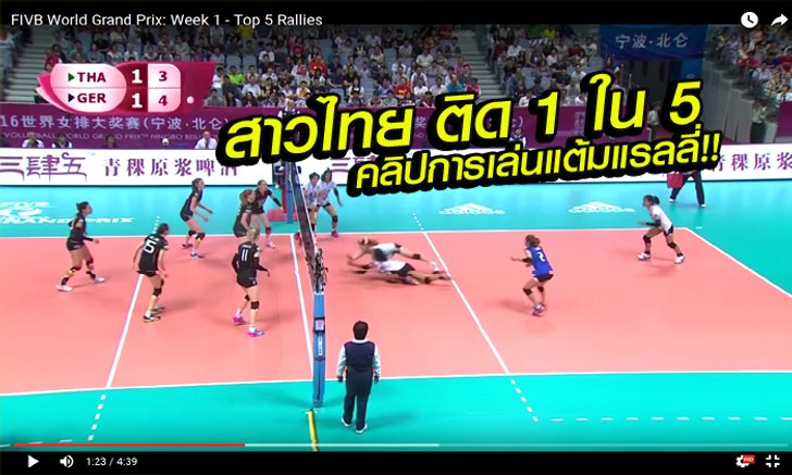 คลิปเด็ด! ทีมสาวไทยติด 1 ใน 5 การเล่นแต้มแรลลี่สัปดาห์แรก วอลเลย์เวิลด์ กรังด์ปรีซ์ 2016