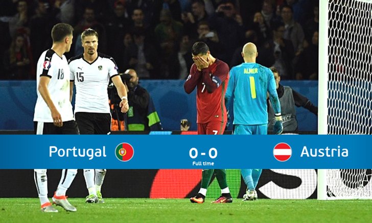 โรนัลโด้บอดโทษ! โปรตุเกส เจาะออสเตรีย ไม่เข้า เจ๊าไร้สกอร์ 0-0