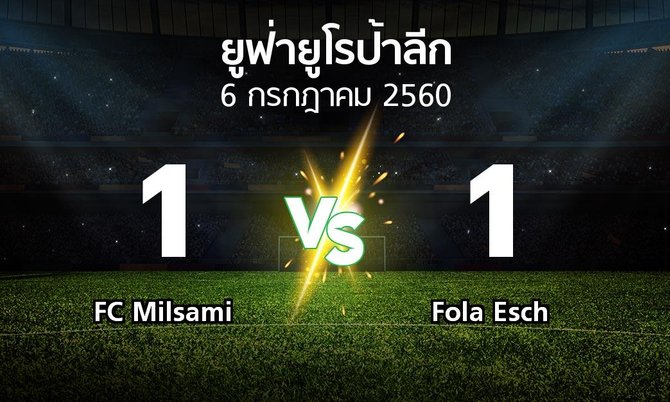 ผลบอล : FC Milsami vs Fola Esch (ยูฟ่า ยูโรป้าลีก 2017-2018)