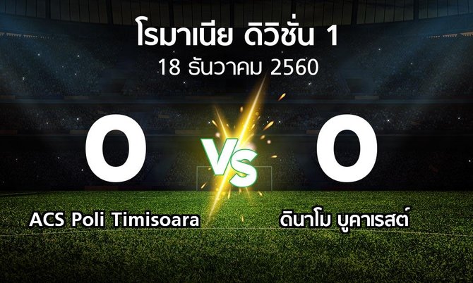 ผลบอล : ACS Poli Timisoara vs ดินาโม บูคาเรสต์ (โรมาเนีย-ดิวิชั่น-1 2017-2018)