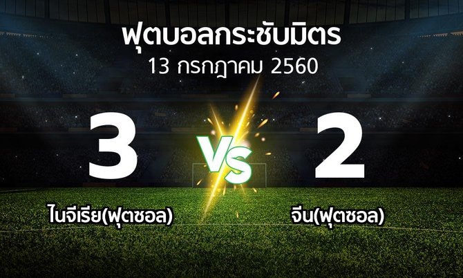 ผลบอล : ไนจีเรีย(ฟุตซอล) vs จีน(ฟุตซอล) (ฟุตบอลกระชับมิตร)