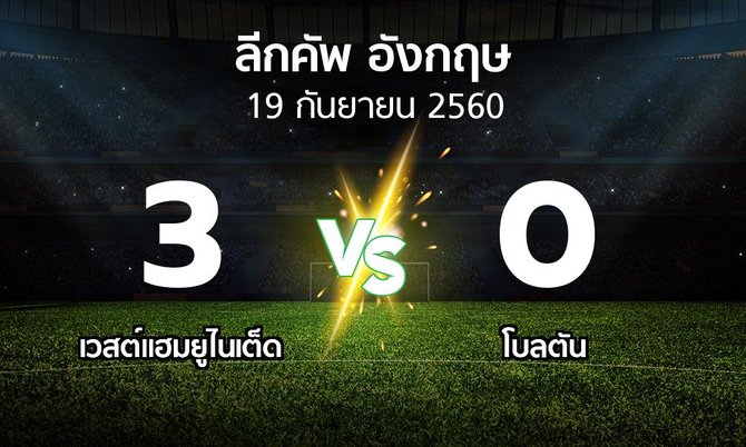 ผลบอล : เวสต์แฮม vs โบลตัน (ลีกคัพ 2017-2018)