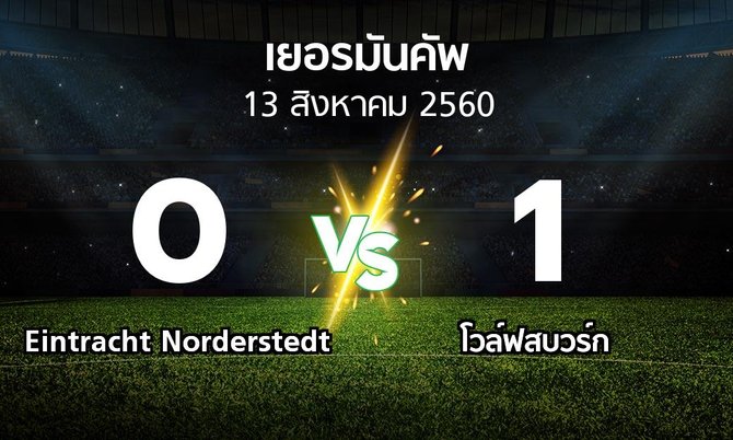 ผลบอล : Eintracht Norderstedt vs โวล์ฟสบวร์ก (เดเอฟเบ-โพคาล 2017-2018)