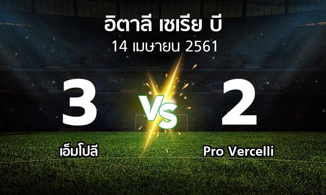 ผลบอล : เอ็มโปลี vs Pro Vercelli (อิตาลี-เซเรีย-บี 2017-2018)