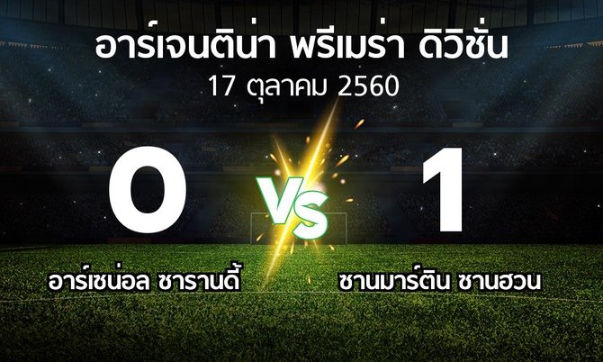 ผลบอล : อาร์เซน่อล ซารานดี้ vs ซานมาร์ติน ซานฮวน (อาร์เจนติน่า-พรีเมร่า-ดิวิชั่น 2017-2018)