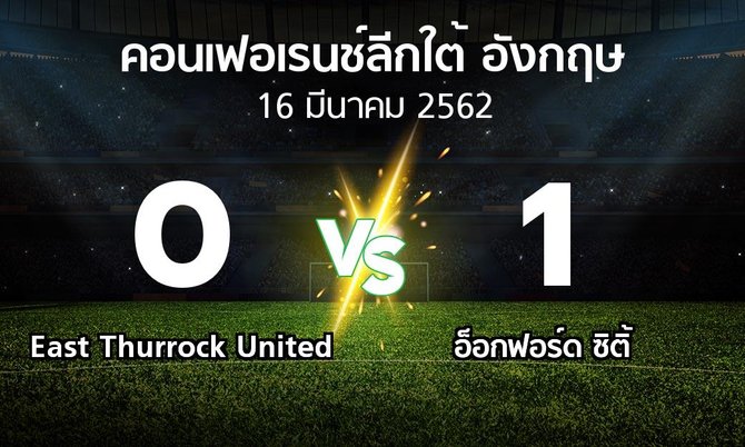 ผลบอล : East Thurrock United vs อ็อกฟอร์ด ซิติ้ (คอนเฟอเรนช์ลีกใต้อังกฤษ 2018-2019)