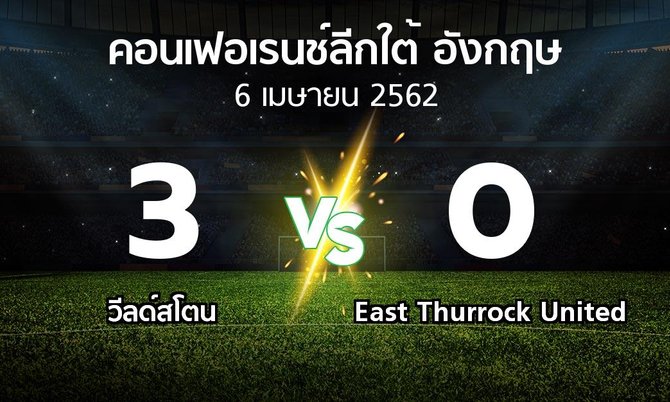 ผลบอล : วีลด์สโตน vs East Thurrock United (คอนเฟอเรนช์ลีกใต้อังกฤษ 2018-2019)