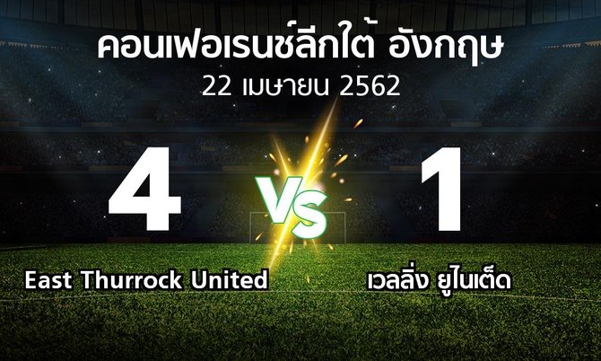 ผลบอล : East Thurrock United vs เวลลิ่ง ยูไนเต็ด (คอนเฟอเรนช์ลีกใต้อังกฤษ 2018-2019)