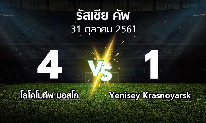 ผลบอล : โลโคโมทีฟ มอสโก vs Yenisey Krasnoyarsk (รัสเซีย-คัพ 2018-2019)