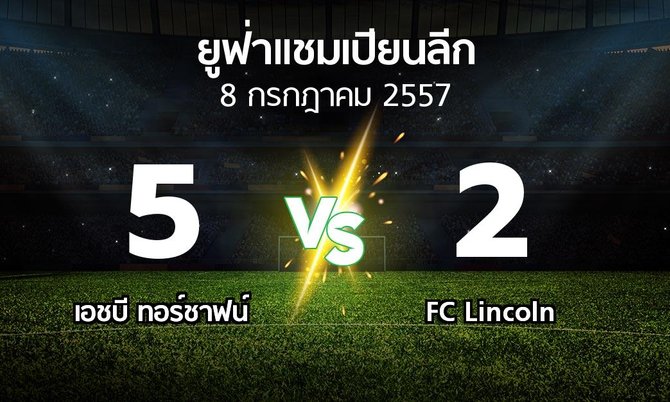 รายงานการแข่งขัน : เอชบี ทอร์ชาฟน์ vs FC Lincoln (UEFA Champions League 2014-2015)
