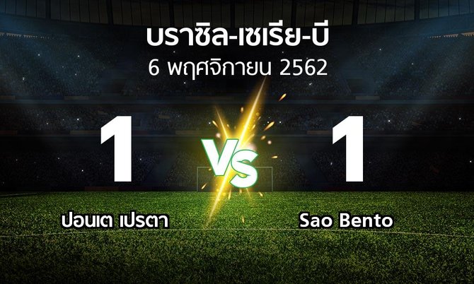 ผลบอล : ปอนเต เปรตา vs Sao Bento (บราซิล-เซเรีย-บี 2019)