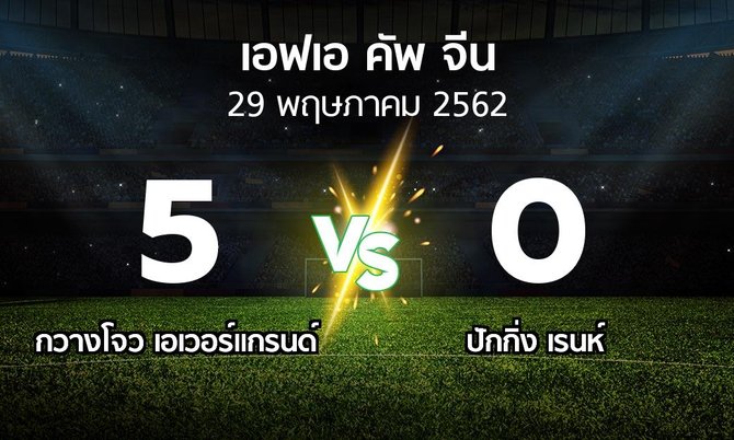 ผลบอล : กวางโจว เอเวอร์แกรนด์ vs ปักกิ่ง เรนห์ (เอฟเอ-คัพ-จีน 2019)