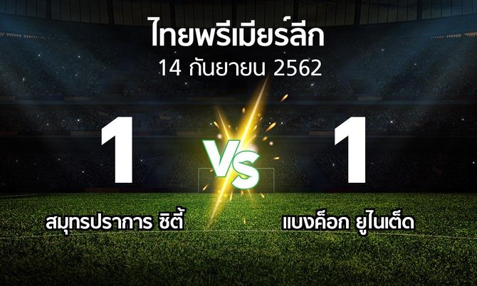 ผลบอล : สมุทรปราการ ซิตี้ vs แบงค็อก ยูไนเต็ด (ไทยพรีเมียร์ลีก 2019)