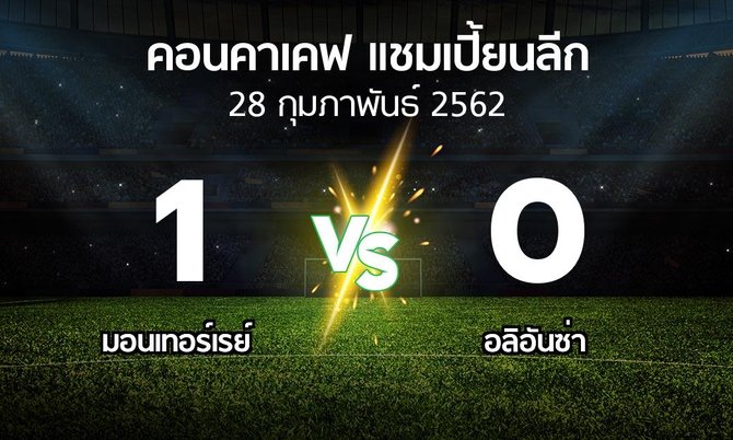 ผลบอล : มอนเทอร์เรย์ vs อลิอันซ่า (คอนคาเคฟ-แชมเปี้ยนลีก 2019)