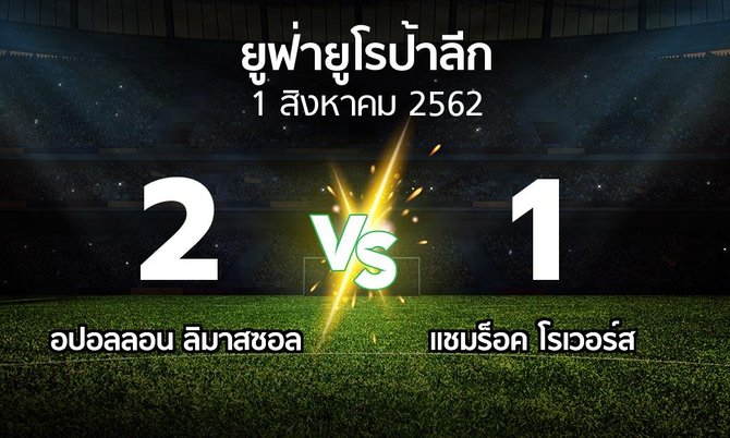 ผลบอล : ลิมาสซอล vs แชมร็อค โรเวอร์ส (ยูฟ่า ยูโรป้าลีก 2019-2020)