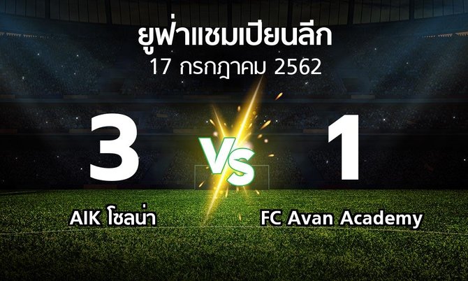 ผลบอล : เอไอเค vs FC Avan Academy (ยูฟ่า แชมเปียนส์ลีก 2019-2020)