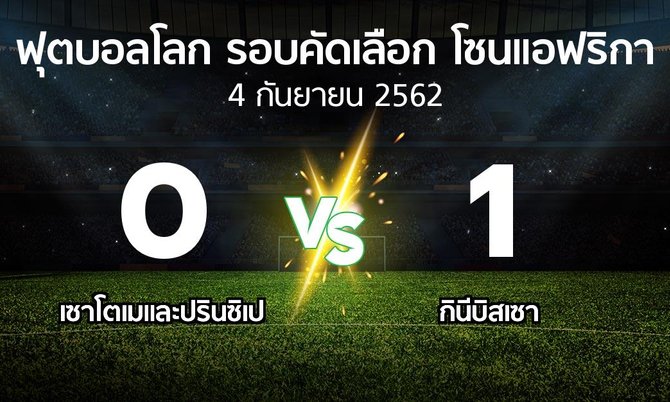 ผลบอล : เซาโตเมและปรินซิเป vs กินีบิสเซา (ฟุตบอลโลก-รอบคัดเลือก-โซนแอฟริกา 2019-2021)
