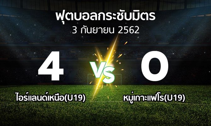ผลบอล : ไอร์แลนด์เหนือ(U19) vs หมู่เกาะแฟโร(U19) (ฟุตบอลกระชับมิตร)