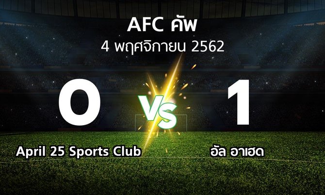 ผลบอล : April 25 Sports Club vs อัล อาเฮด (เอเอฟซีคัพ 2019)