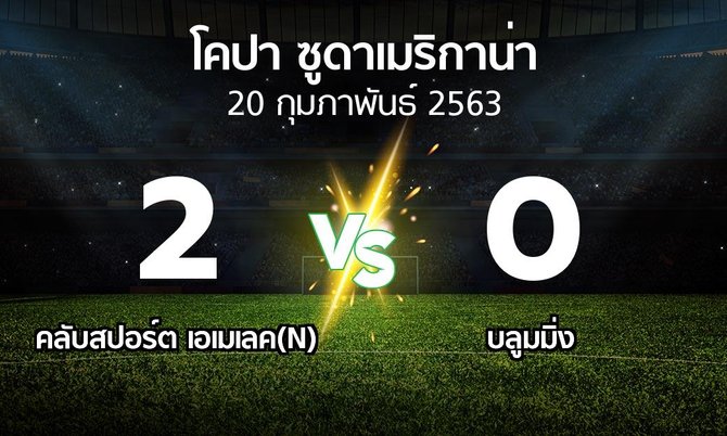 ผลบอล : คลับสปอร์ต เอเมเลค(N) vs บลูมมิ่ง (โคปา-ซูดาเมริกาน่า 2020)