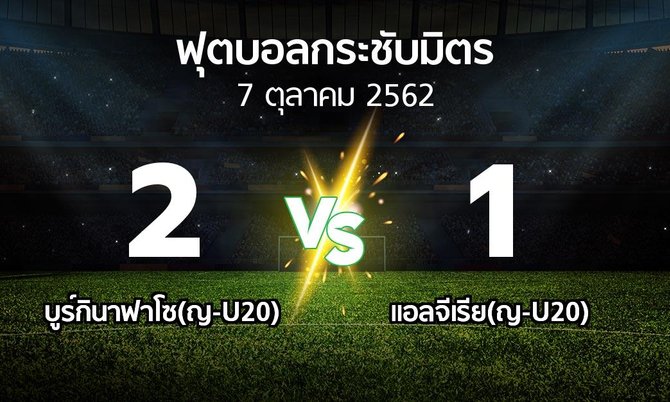 ผลบอล : บูร์กินาฟาโซ(ญ-U20) vs แอลจีเรีย(ญ-U20) (ฟุตบอลกระชับมิตร)