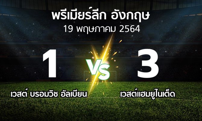 ผลบอล : เวสต์บรอมฯ vs เวสต์แฮม (พรีเมียร์ลีก 2020-2021)
