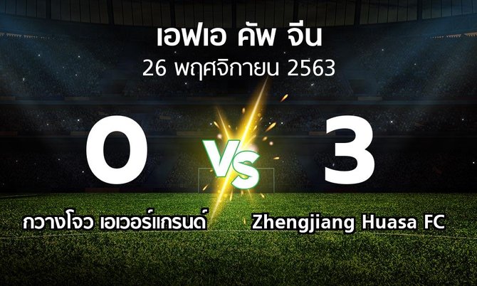 ผลบอล : กวางโจว เอเวอร์แกรนด์ vs Zhengjiang Huasa FC (เอฟเอ-คัพ-จีน 2020)