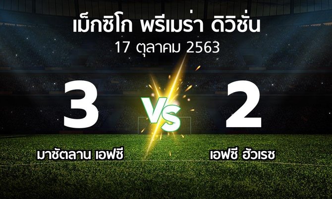 ผลบอล : มาซัตลาน เอฟซี vs เอฟซี ฮัวเรซ (เม็กซิโก-พรีเมร่า-ดิวิชั่น 2020-2021)