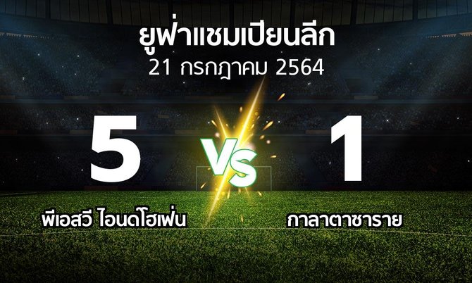 ผลบอล : พีเอสวี vs กาลาตาซาราย (ยูฟ่า แชมเปียนส์ลีก 2021-2022)
