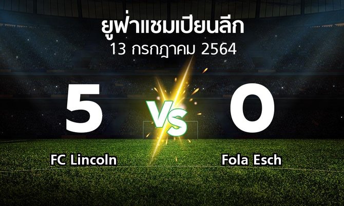 ผลบอล : FC Lincoln vs Fola Esch (ยูฟ่า แชมเปียนส์ลีก 2021-2022)