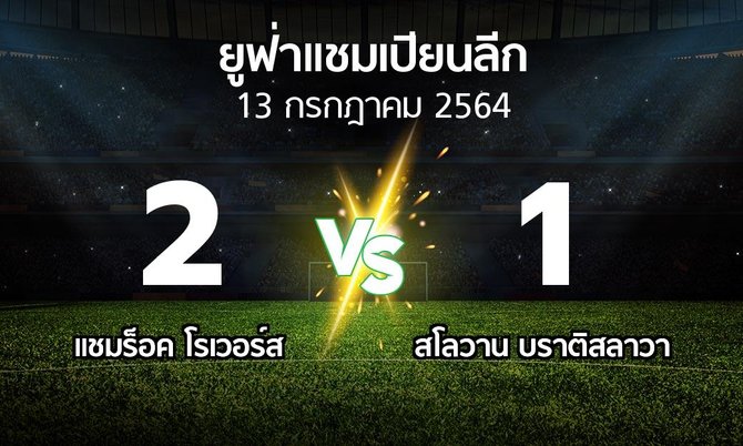 ผลบอล : แชมร็อค โรเวอร์ส vs บราติสลาวา (ยูฟ่า แชมเปียนส์ลีก 2021-2022)