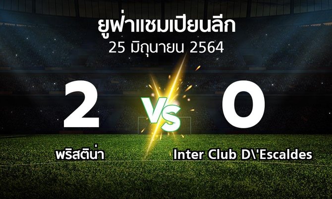ผลบอล : พริสติน่า vs Inter Club D\'Escaldes (ยูฟ่า แชมเปียนส์ลีก 2021-2022)