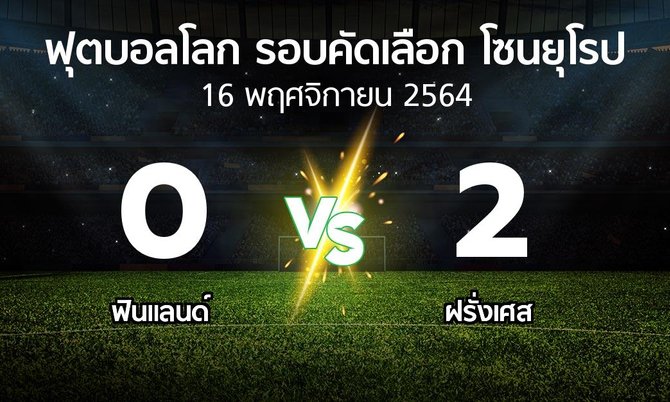 ผลบอล : ฟินแลนด์ vs ฝรั่งเศส (ฟุตบอลโลก-รอบคัดเลือก-โซนยุโรป 2021)