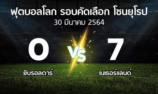 ผลบอล : ยิบรอลตาร์ vs เนเธอร์แลนด์ (ฟุตบอลโลก-รอบคัดเลือก-โซนยุโรป 2021)