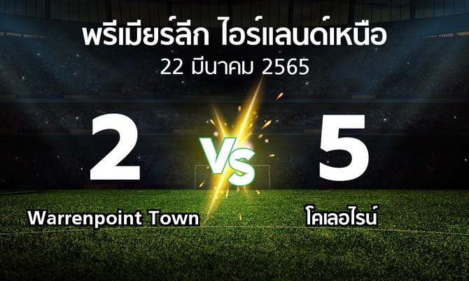 ผลบอล : Warrenpoint Town vs โคเลอไรน์ (พรีเมียร์ลีก-ไอร์แลนด์เหนือ 2021-2022)