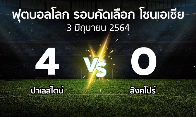 ผลบอล : ปาเลสไตน์ vs สิงคโปร์ (ฟุตบอลโลก-รอบคัดเลือก-โซนเอเชีย 2019-2022)