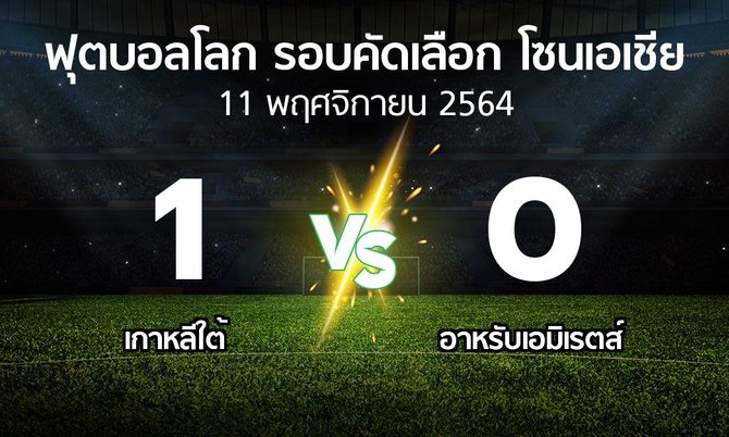 ผลบอล : เกาหลีใต้ vs อาหรับเอมิเรตส์ (ฟุตบอลโลก-รอบคัดเลือก-โซนเอเชีย 2019-2022)