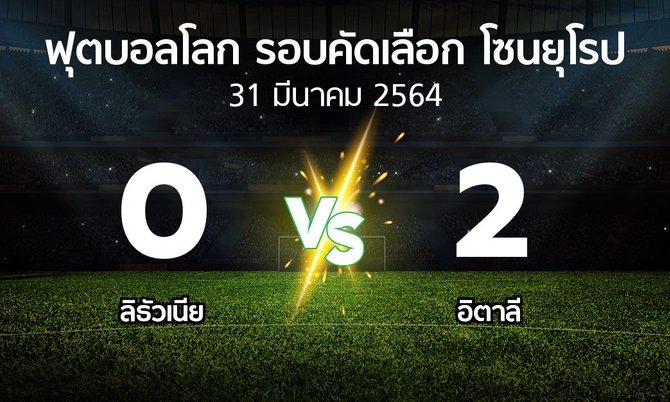 ผลบอล : ลิธัวเนีย vs อิตาลี (ฟุตบอลโลก-รอบคัดเลือก-โซนยุโรป 2021-2022)